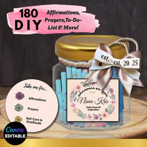 Pot à affirmations bricolage pour grand-mère Citations positives pour prendre soin de soi, cadeau d'anniversaire modifiable et cadeau de fête des mères pour femme