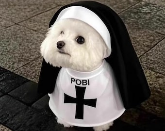 Funny Nun Pet Costume, Cross Hoodie for Cats & Small Dogs