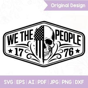 Vi folket SVG: Distressed USA Flag Skull, laserskurna filer (digital nedladdning)