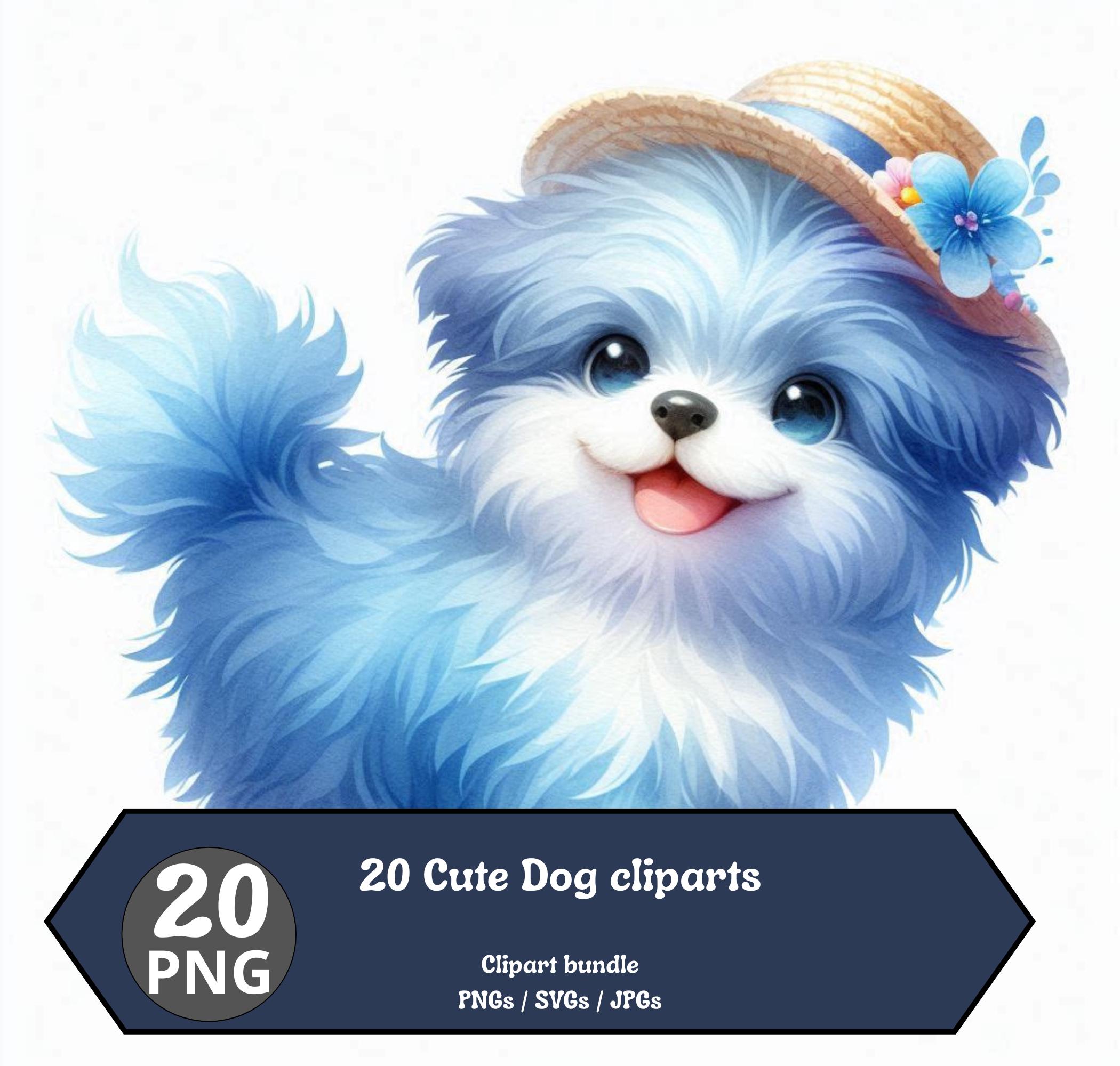 Watercolor Dog Clipart Bundle, Puppy PNG, Kawaii Animal Art (digital ...