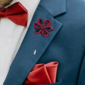 TWILIGHT Lapel Pin, Wedding Boutonniere for Groom, Suit Flower Brooch, Kanzashi-Inspired Fabric Pin, Groomsmen Accessory, Handmade Gift