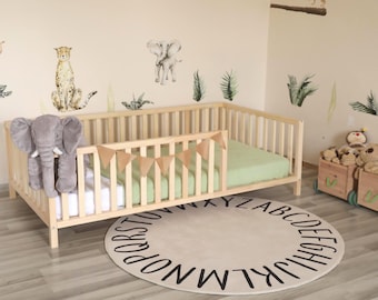 Handmade Montessori Floor Bed with Side Rails - Solid Pine Toddler Furniture