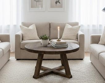 Handmade Oak Round Coffee Table: Rustic Farmhouse Furniture