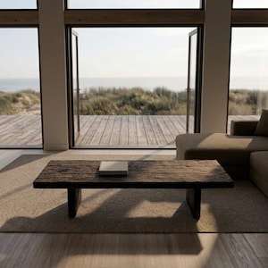 Reclaimed Oak Coffee Table, Rustic Dark Oak, Japandi Farmhouse Furniture