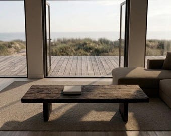 Reclaimed Oak Coffee Table, Rustic Dark Oak, Japandi Farmhouse Furniture