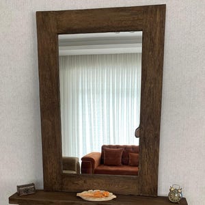 Handmade Oak Wood Framed Mirror: Rustic Vintage Wall Decor (33x49 inches)