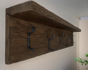Handmade Oak Wood Coat Rack with Shelf - Rustic Entryway Organizer