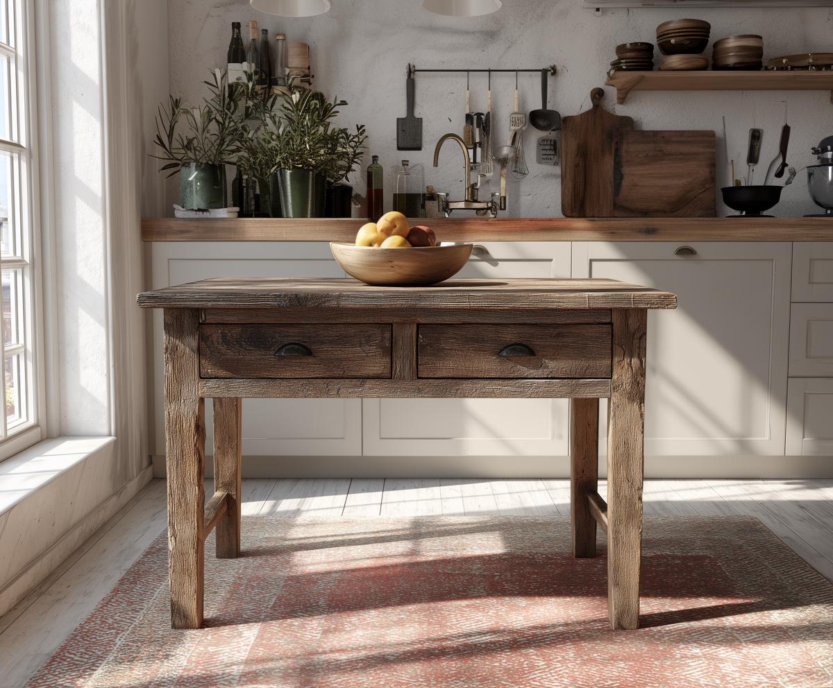 Handmade Oak Wood Kitchen Island: Rustic Farmhouse Table, Counter ...