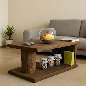 Handmade Rustic Oak Coffee Table: Vintage Farmhouse Style