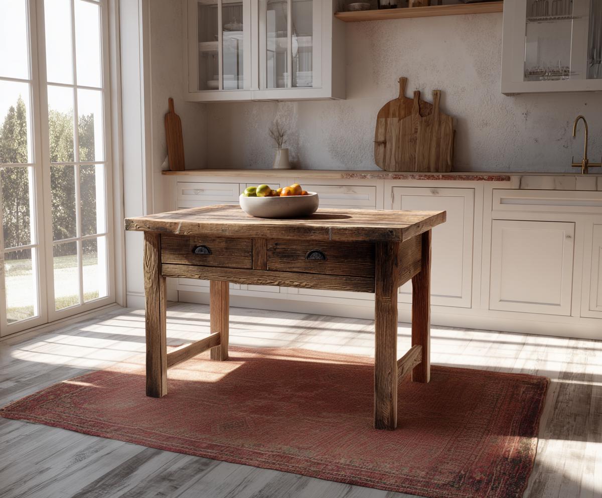 Handmade Oak Wood Kitchen Island: Rustic Farmhouse Table, Counter ...