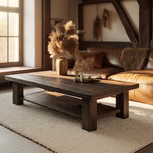 Middle Table With Shelve, Reclaimed Oak Wood Coffee Table Rustic, Rustic Reclaimed Wood Coffee Table, Vintage Oak Wood Coffee Table,