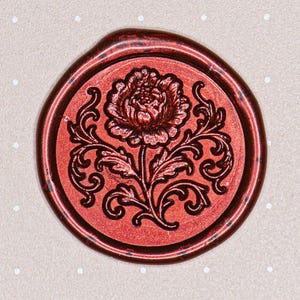 Sello de lacre con emblema de peonía: diseño floral botánico para cartas y regalos / Crabsupply™