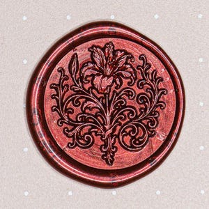 Sello de lacre con emblema de lirio: diseño floral botánico para cartas y regalos / Crabsupply™