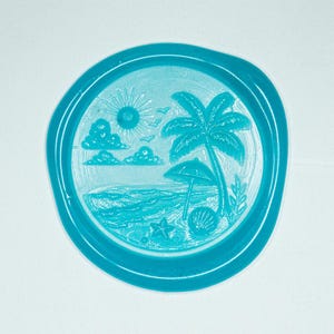 Sommer Strand Wachssiegel – Tropische Ozean Szene mit Palme und Sonne | von Crabsupply
