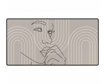 Minimalistische Schreibtischunterlage mit Gesichtsmotiv | Neutrale, abstrakte Arbeitsplatzmatte