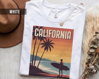 California Retro Cotton T-Shirt, Warm Sunset Silhouette (Unisex S-2XL)
