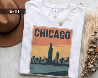 Chicago Retro Cotton T-Shirt, Bold Silhouette (Unisex S-2XL)