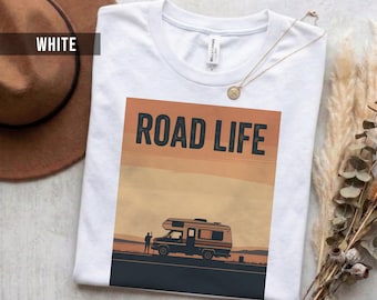 Camiseta Road Life con diseño retro, algodón suave (unisex, tallas S-2XL)