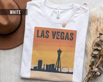 Camiseta retro de algodón de Las Vegas, silueta llamativa (Unisex S-2XL)