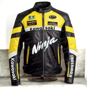 Blousons de moto en cuir jaunes Manteaux, vestes et gilets pour hommes fo