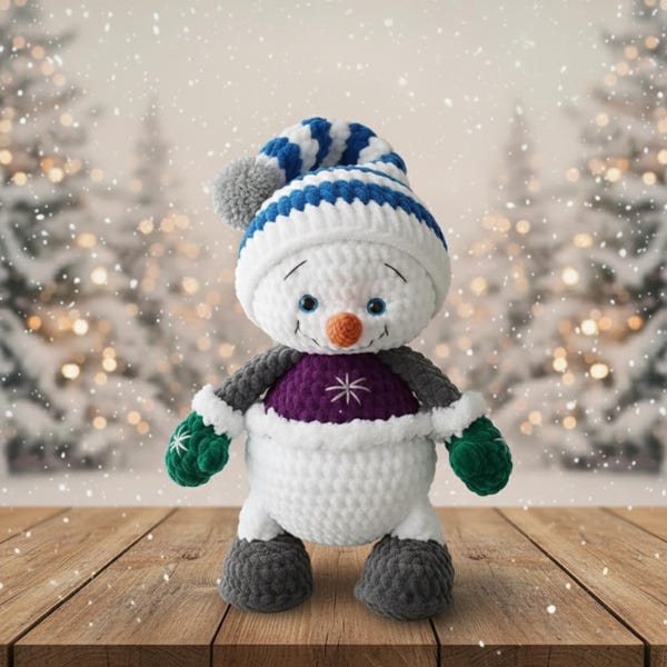 Patrón de crochet de muñeco de nieve amigurumi en PDF / Muñeco de Navidad / Decoración de invierno / Crochet fácil