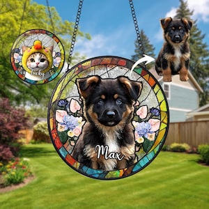 Custom Pet Portrait Stained Glass Suncatcher: Dog Memorial Gift