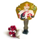 Flapper Girl Bridge Tally Art Deco Chinese Lanterns Shabby Lovely Mirror Shaped Souvenir