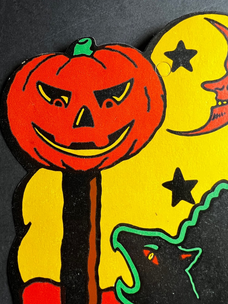 Vintage Halloween Black Cat Jack Olantern Moon & Stars - Etsy