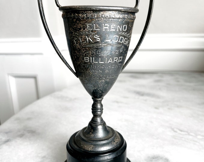 Antique Billiard Tournament Trophy 1936 Loving Cup Vintage Engraved Elks Lodge El Reno Oklahoma