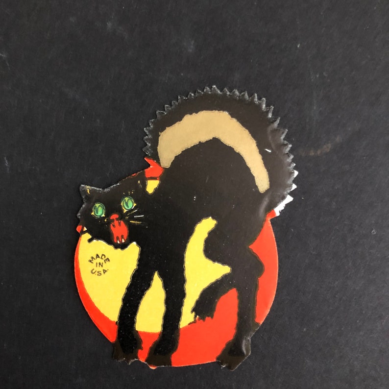 Black Cat Arched Back Halloween Sticker Vintage Gummed Seal image 7