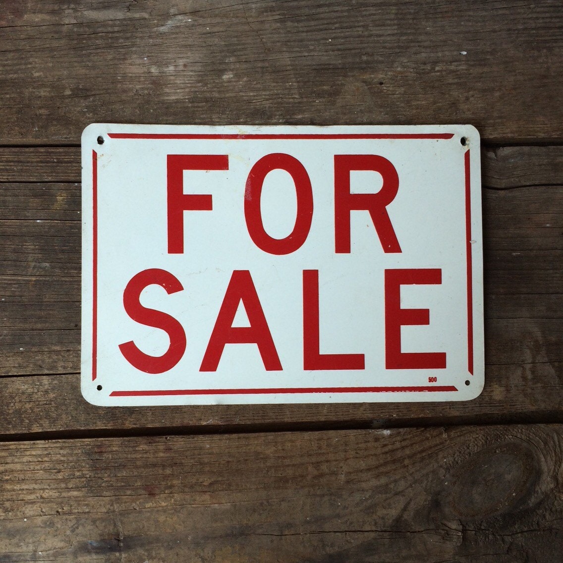 Vintage Metal For Sale Sign Red White Industrial Decor