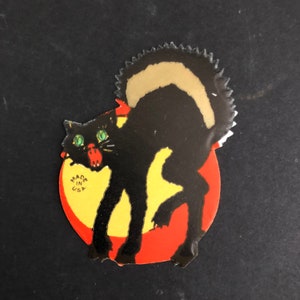 Black Cat Arched Back Halloween Sticker Vintage Gummed Seal image 1