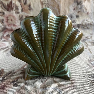 Vintage Frankoma Plainsman Prairie Green Clam Shell Vase image 4