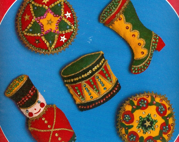 Vintage Felt Christmas Ornament Kit Jeweled Drum Toy Etsy