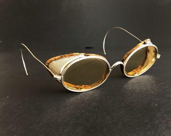 Motorcycle Goggles Vintage Driving Glasses Original Mailer Box Amber Glass