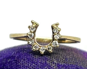 Diamond Ring 14k Gold Lucky Horseshoe Vintage Estate Fine Jewelry