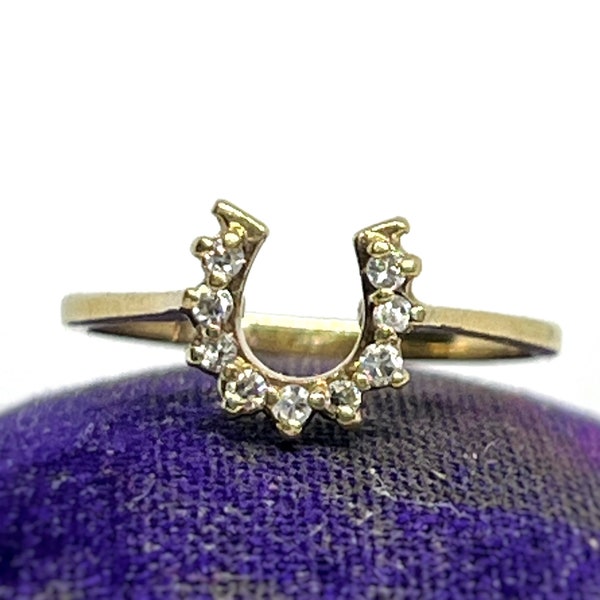 Diamond Ring 14k Gold Lucky Horseshoe Vintage Estate Fine Jewelry