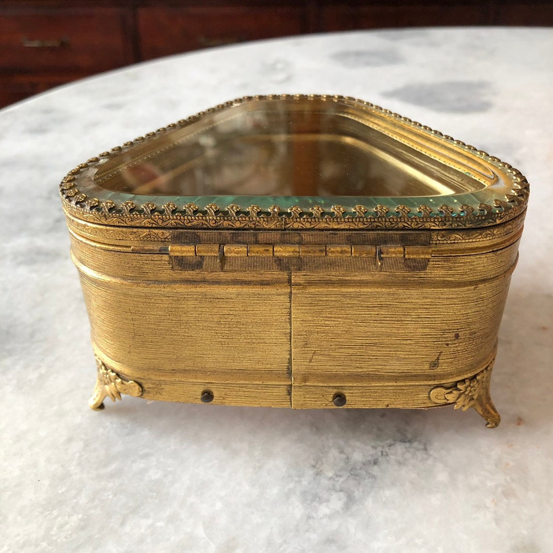 Gilt Ormolu Jewelry Casket Golden Antique Trinket Box Beveled | Etsy