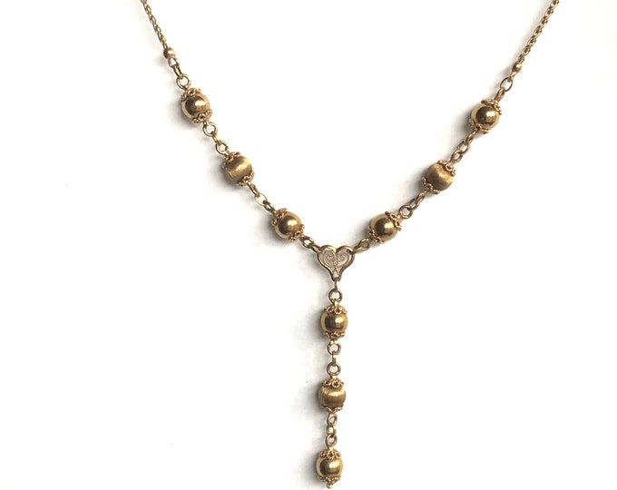 Italian Gold Lavalier Y Necklace Solid 12 grams Vintage Filigree 14K Cannetille Italy Glamour