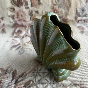 Vintage Frankoma Plainsman Prairie Green Clam Shell Vase image 6