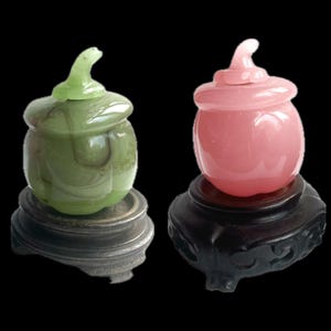 Botellas de rapé vintage, objetos de arte asiático, par, vidrio verde y rosa, Tobacciana