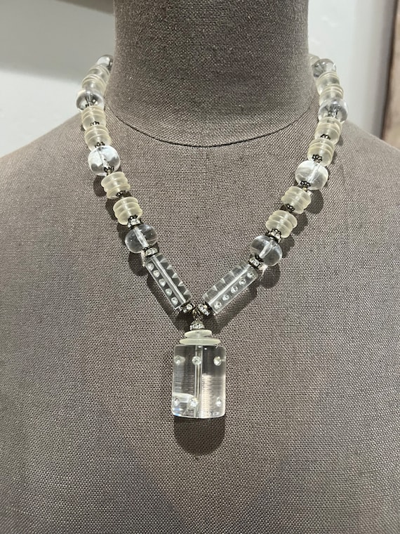 Signed Miriam Haskell Lucite Bead & Rhinestone Ro… - image 9