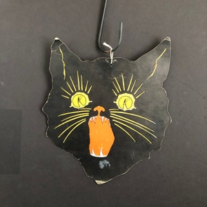 Vintage Halloween Die Cut Wall Hanging Black Cat Head Party Decoration Hissing Feline