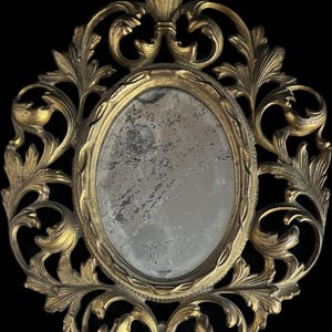 Vintage Cast Iron Picture Photo Mirror Frame Gold Gilt Brass  Metal Gothic