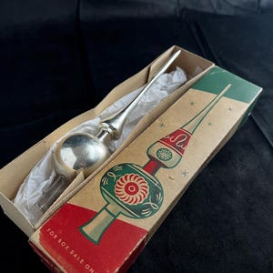 Glänzende Brite Baumspitze Vintage Silber Quecksilberglas Weihnachten Original Box