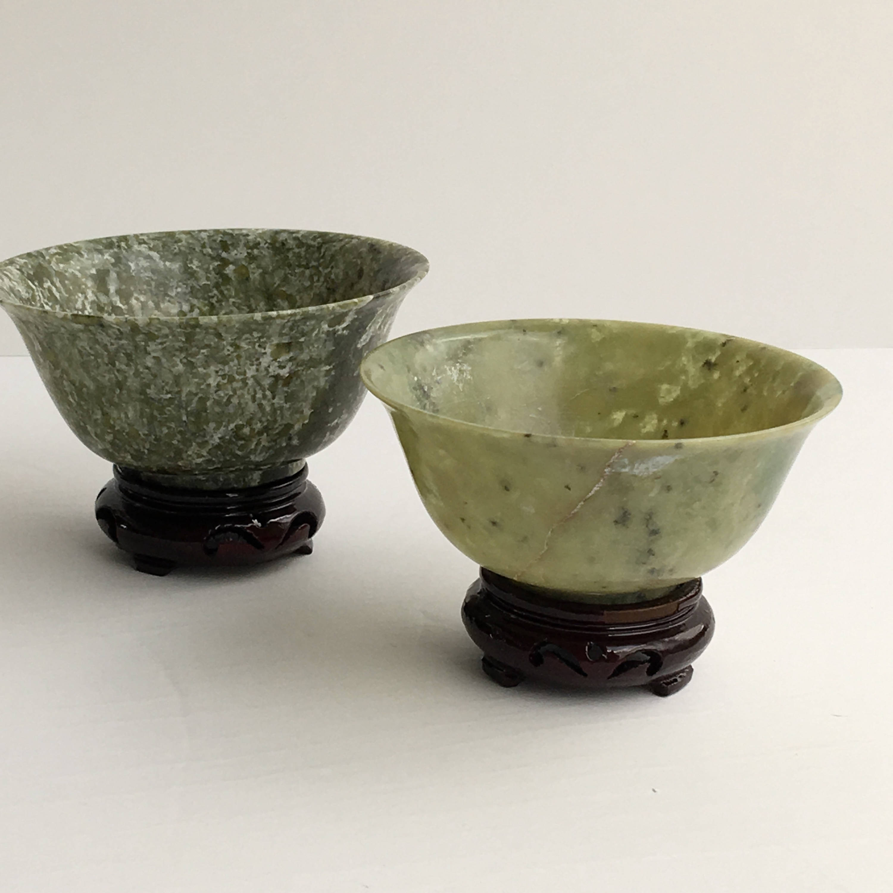 Two Jade Bowls Hand Carved Gemstone