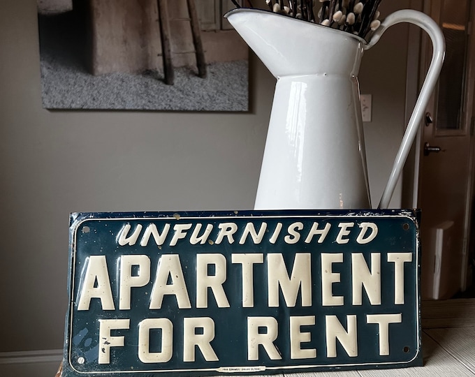 Unfurnished Apartment for Rent Vintage Metal Sign Blue & Cream Industrial Decor