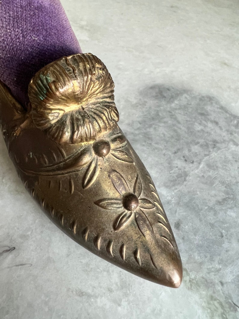 Antique Pincushion Large Victorian Shoe Purple Velvet Etsy