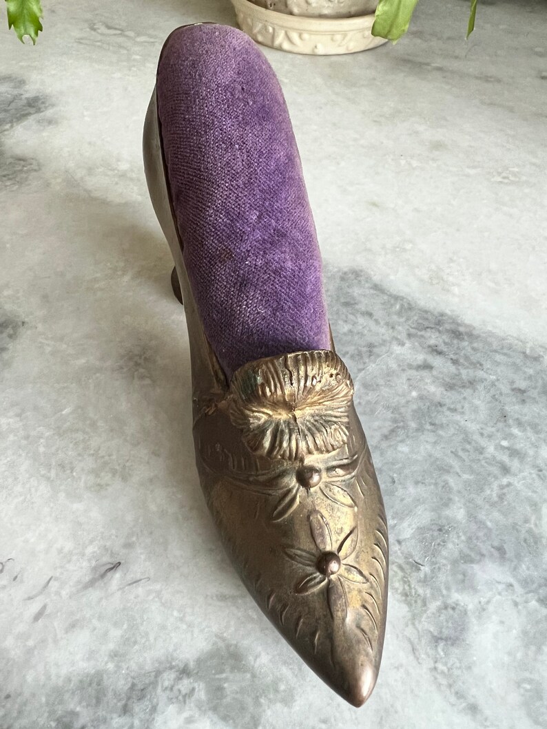 Antique Pincushion Large Victorian Shoe Purple Velvet Etsy