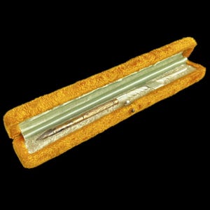 Antique Mother of Pearl Dip Pen with Velvet Box: Golden Nib Writing Tool